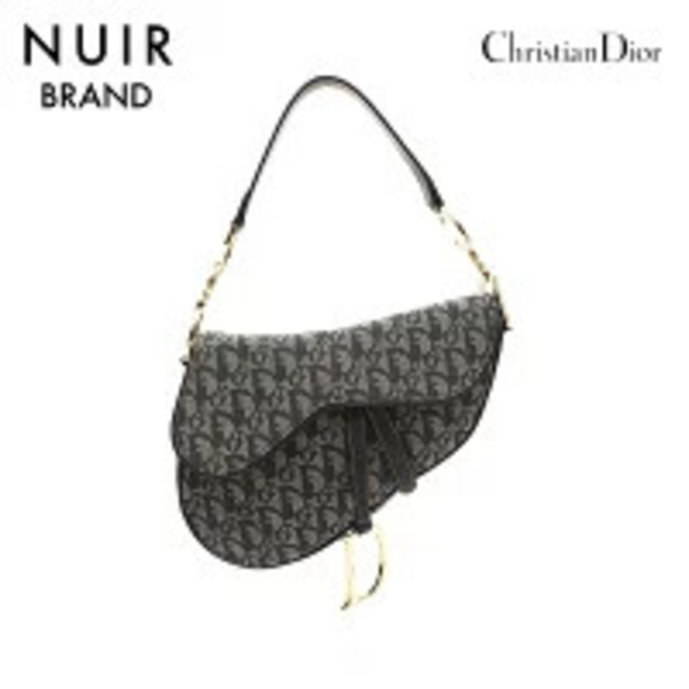 Christian Dior Trotter Saddle Bag One Shoulder Hobo Handbag Navy Blue